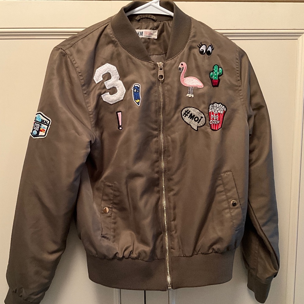 H&M Girls Patched Bomber Jacket